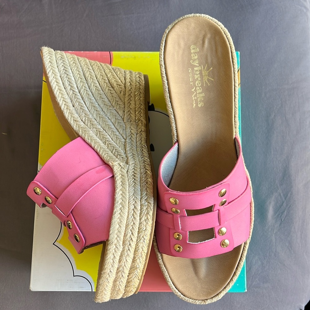 Cream and Pink Espadrille Wedges with Platform Sole